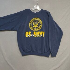 Vintage Hanes US Navy Pacific Fleet Pearl Harbor Sweatshirt Mens XL Navy Blue